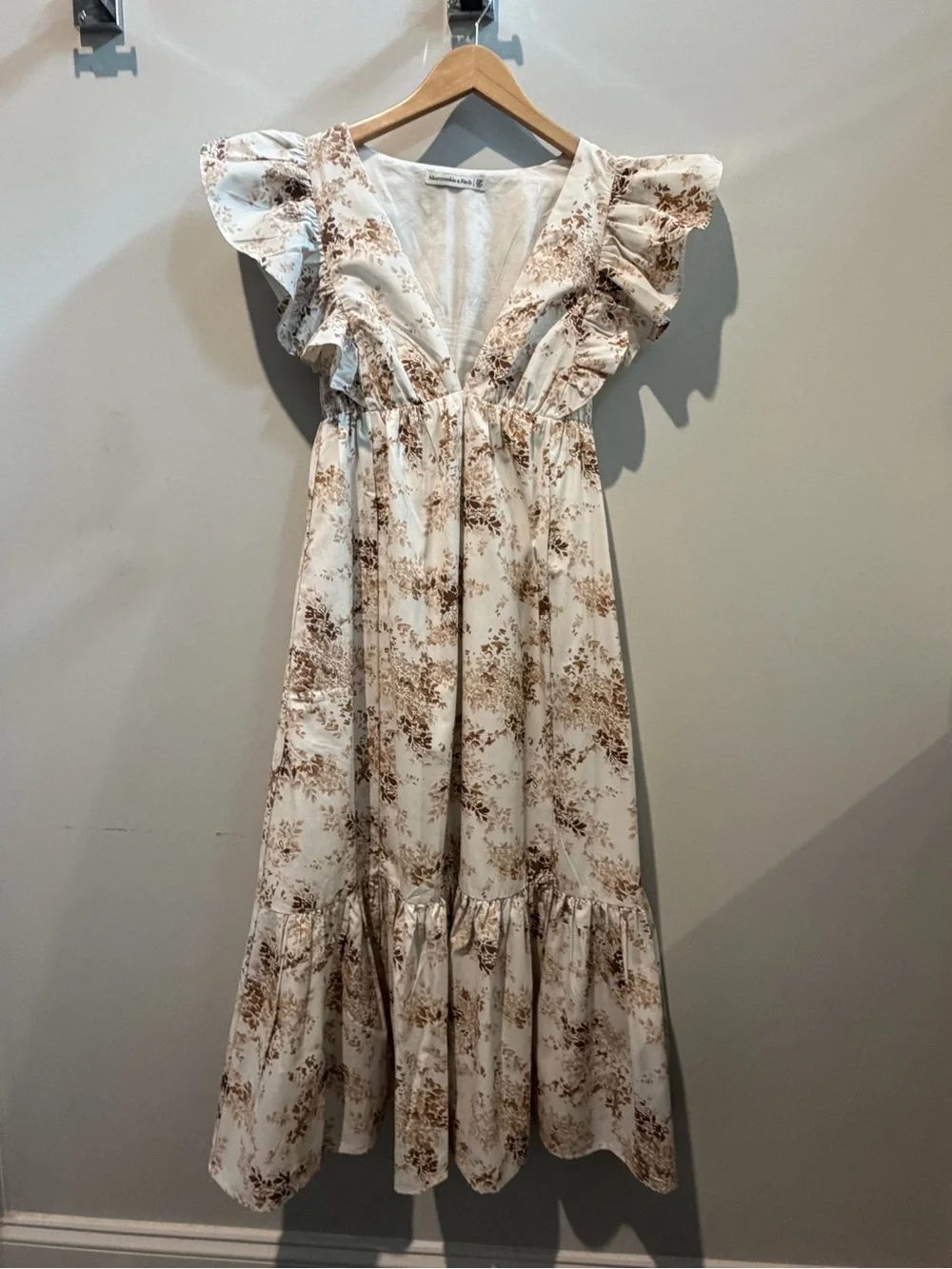 Abercrombie & Fitch Cream Maxi Dress with Brown Floral Print